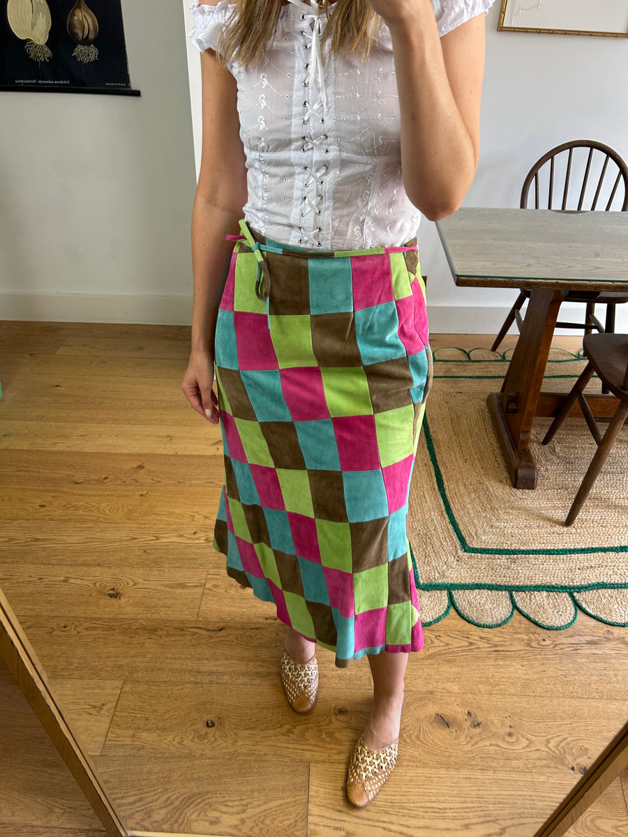 Suede Patchwork Skirt - UK 10