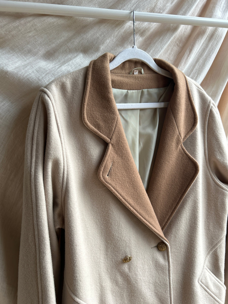 Beige Wool Coat - M
