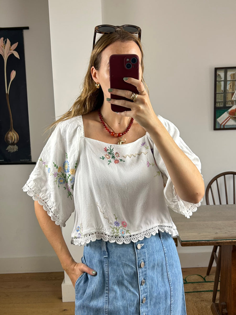 Reworked Embroidered Top - S/M