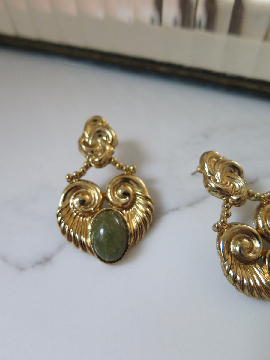 Gold Plated Green Door Knocker Earrings