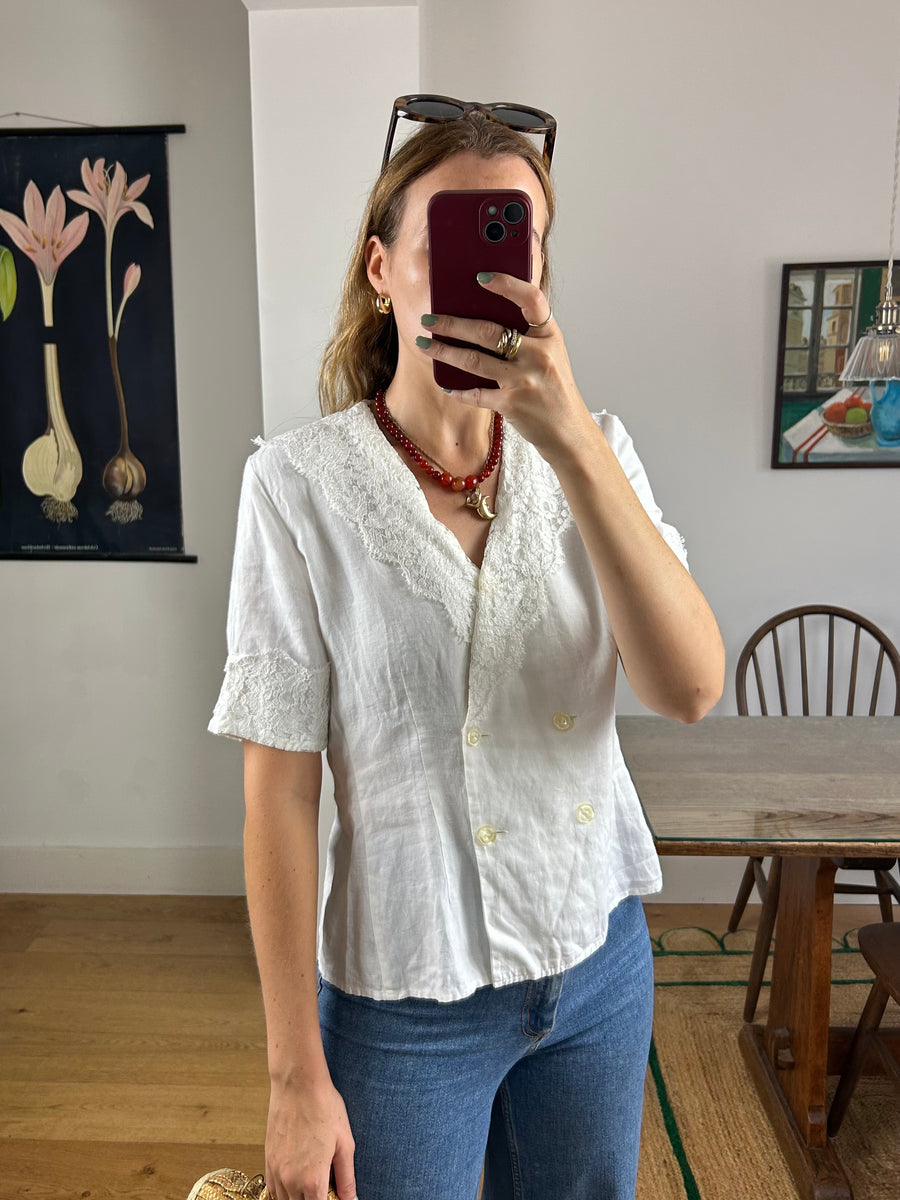 Linen & Lace Blouse - M