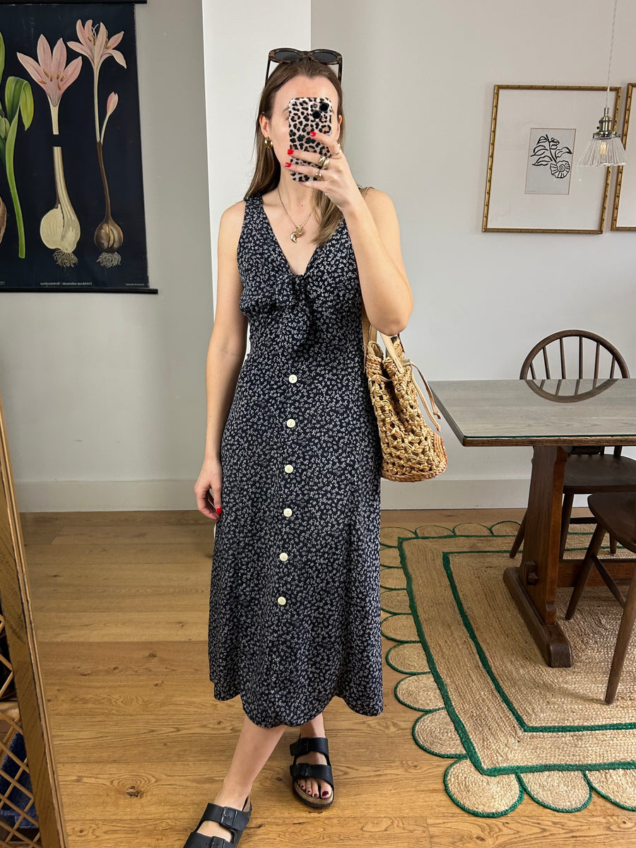 Navy Floral Knotted Dress - UK 12/14