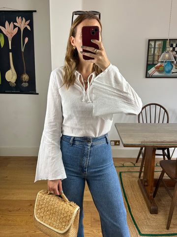 White Flared Sleeve Top - S