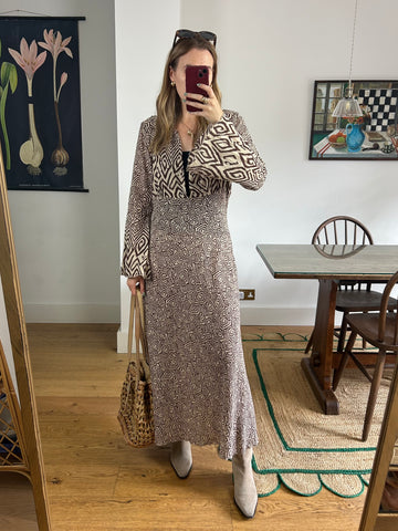 Brown Patterned Maxi Dress - UK 12