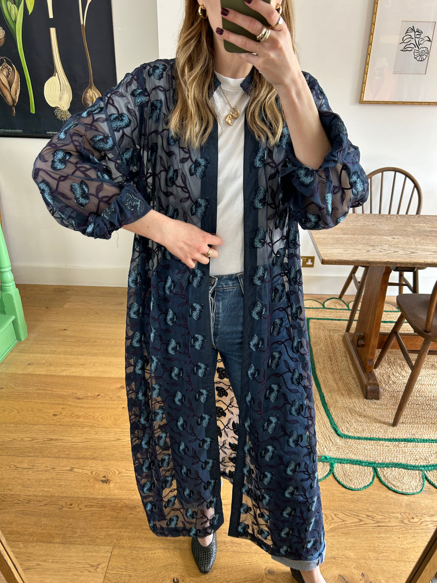 Embroidered Duster Jacket - M