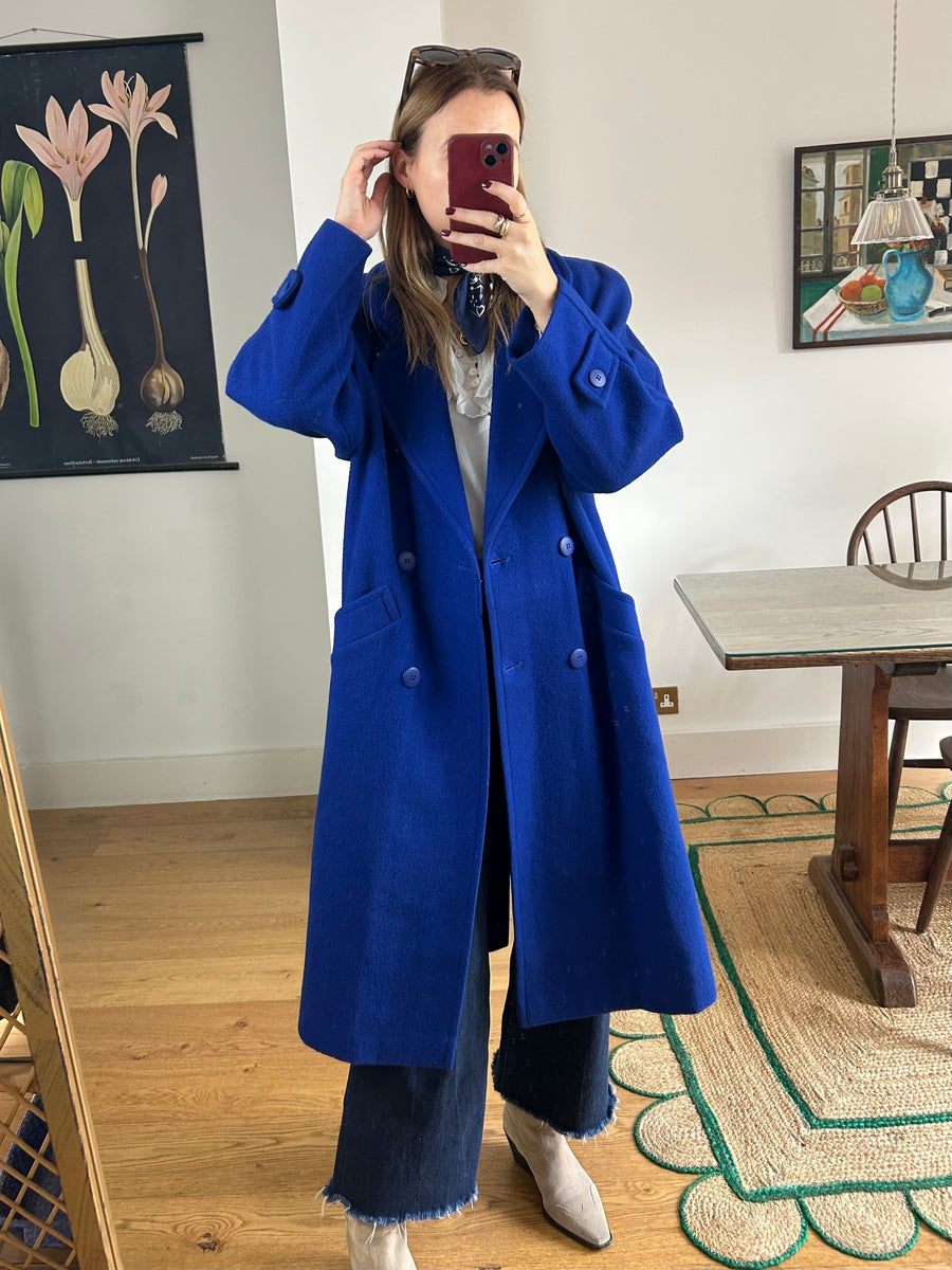 Blue Wool Overcoat - M
