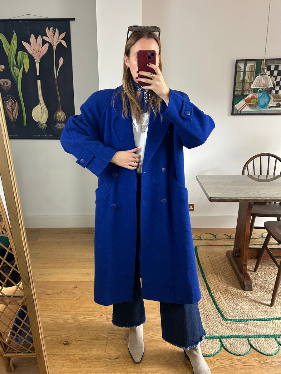 Blue Wool Overcoat - M