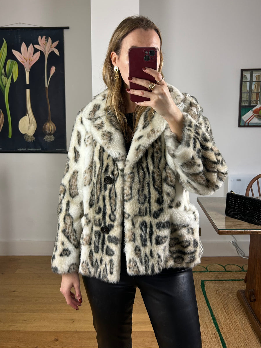 Faux Fur Animal Print Coat - S