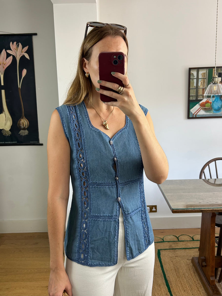 Denim Patchwork Waistcoat - M