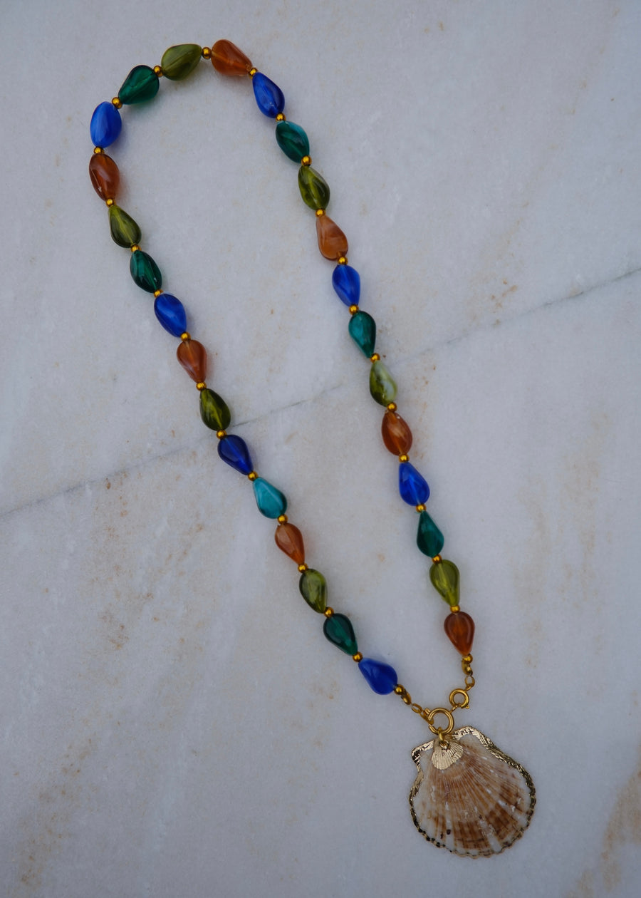 Colourful Beaded Shell Pendant Necklace
