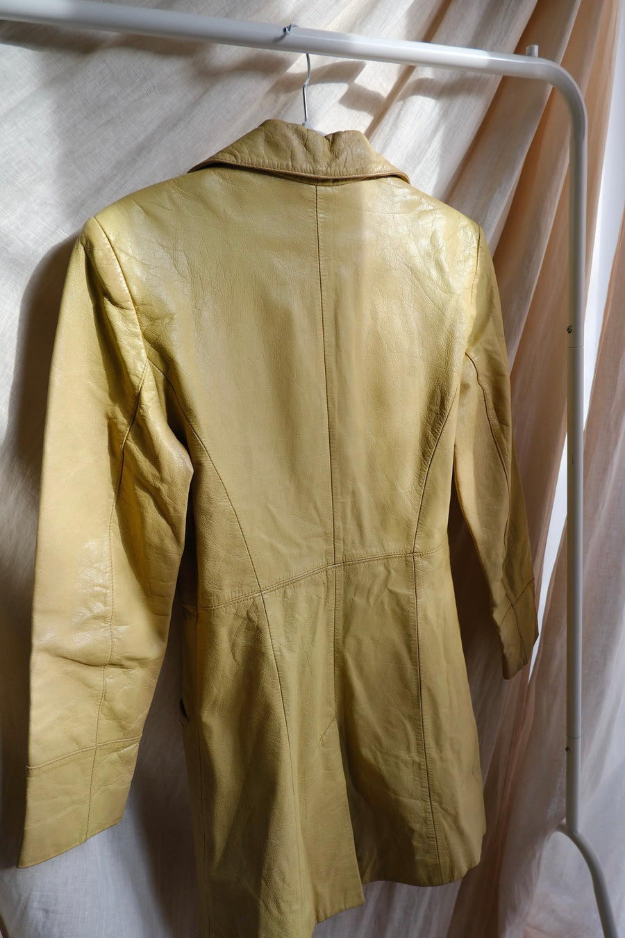 Yellow Leather Trench Coat - XS-S