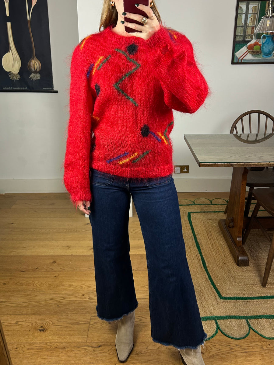 Red Mohair Jumper - S