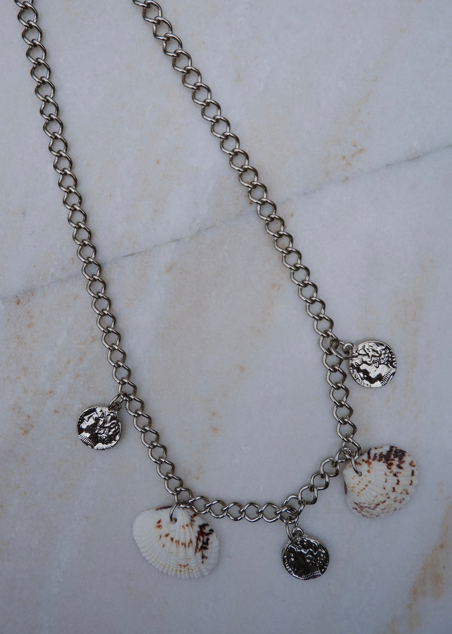 Silver Coin & Shell Charm Necklace
