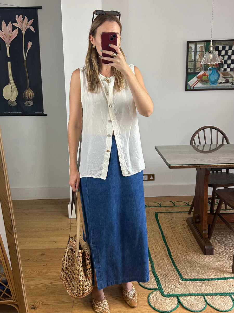 Silk Sleeveless Shirt - M