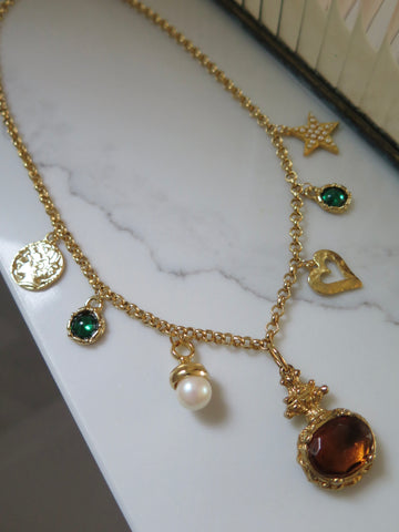 Gold Plated Jewel Charm Necklace - 19