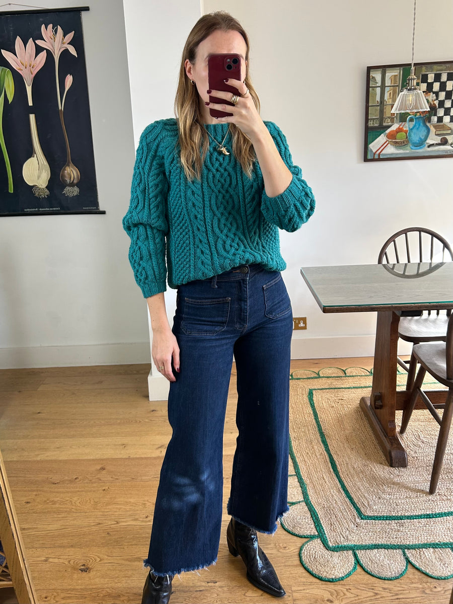 Green Cable Knit Jumper - S