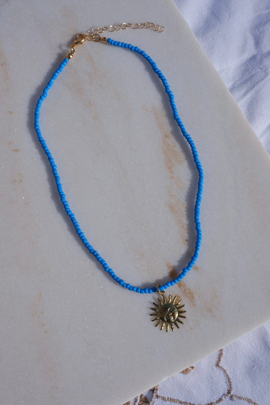Blue Beaded Sun Necklace