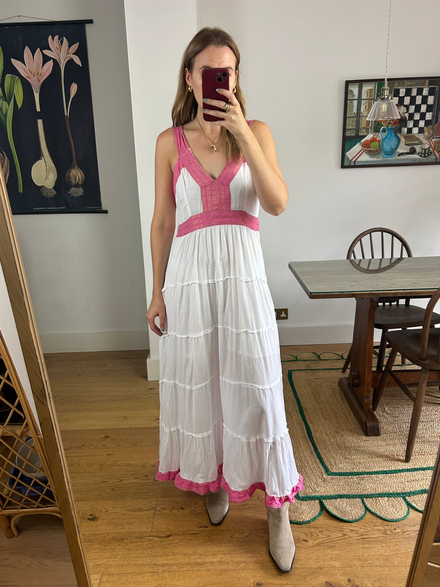 Whited & Pink Tiered Maxi Dress - UK 8-10