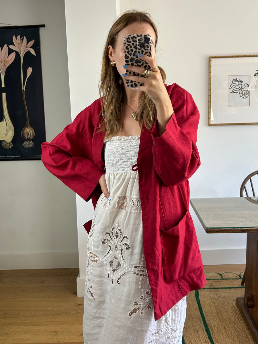Red Linen Jacket - M