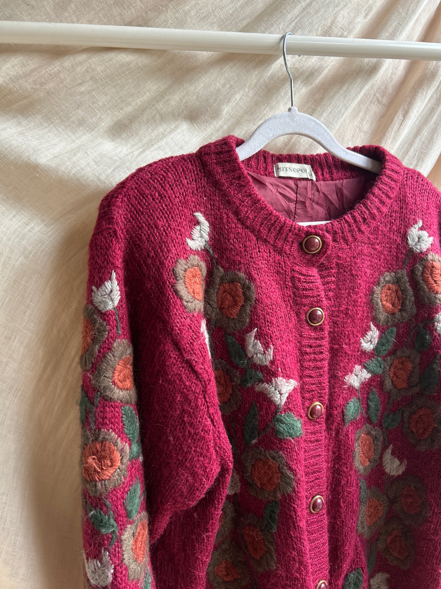 Embroidered Floral Cardigan - M