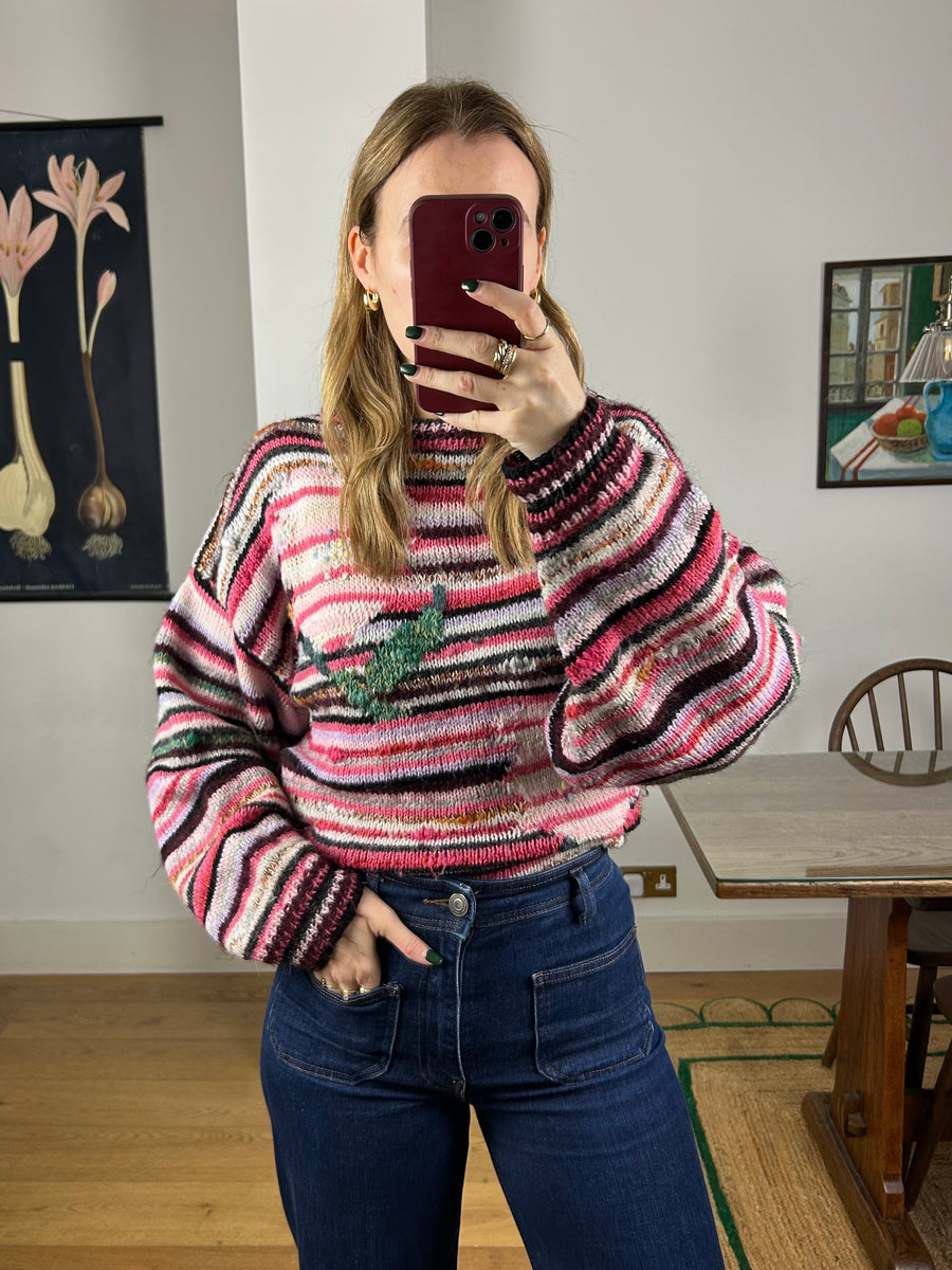 Stripe & Floral Jumper - M