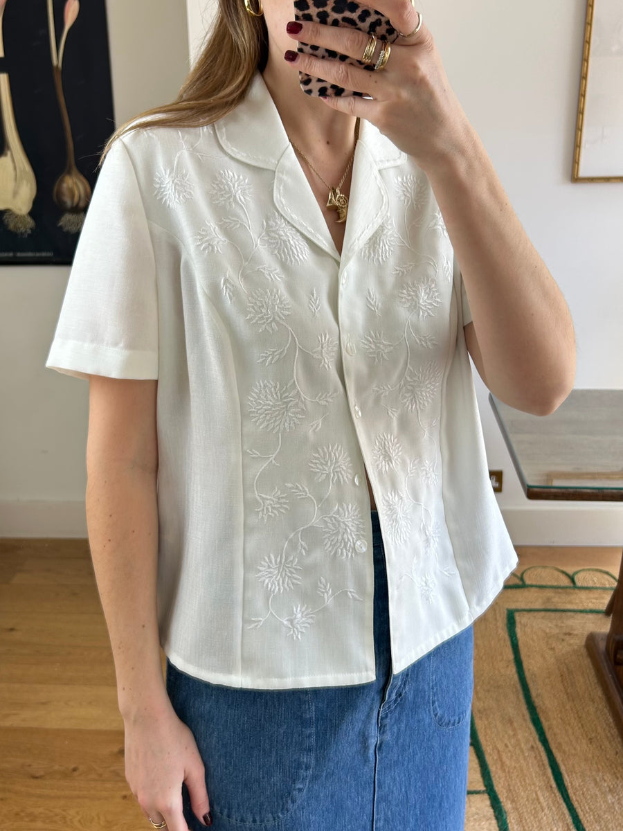 White Embroidered Blouse - M