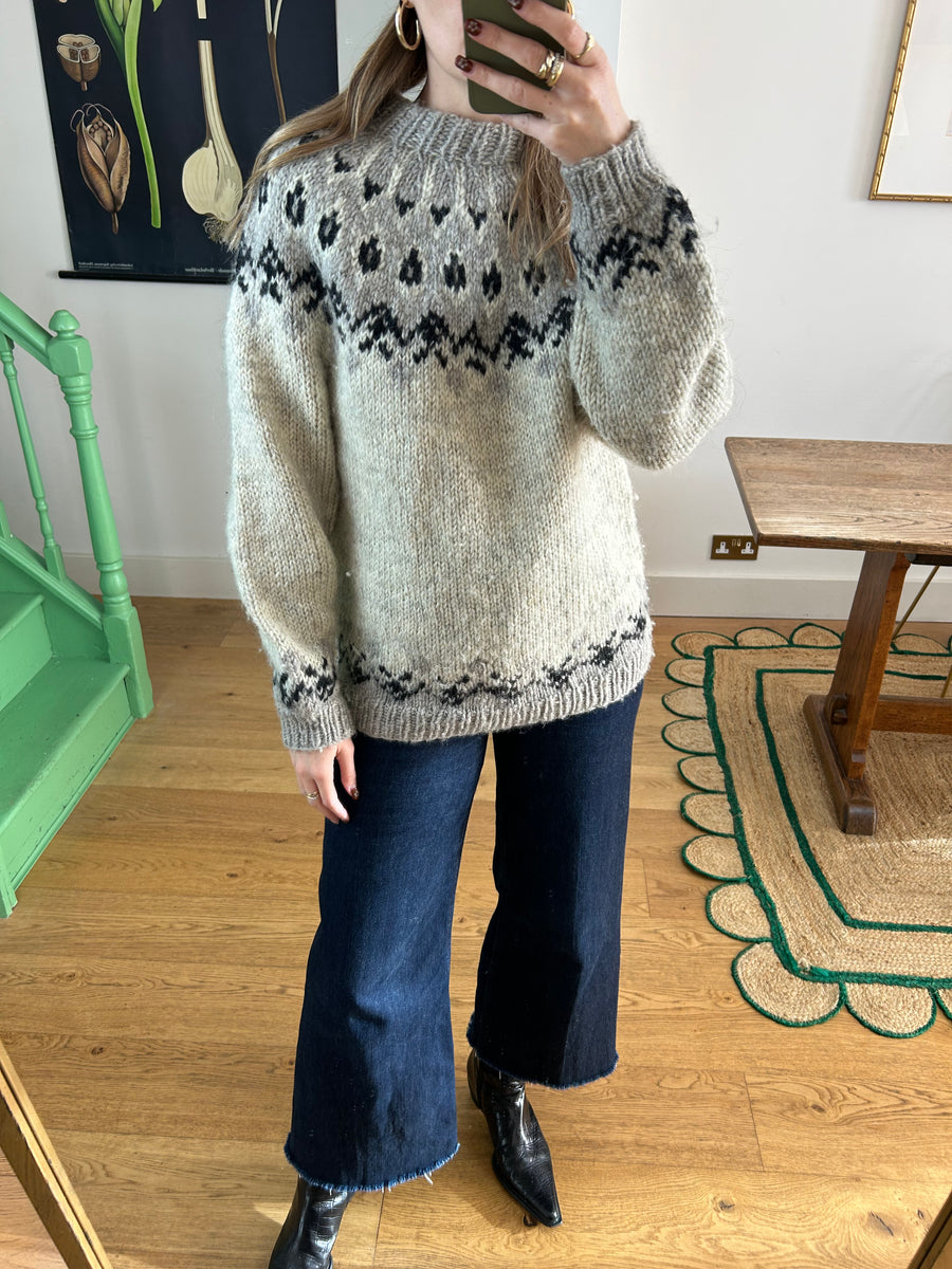 Grey Wool Fair Isle Jumper - M