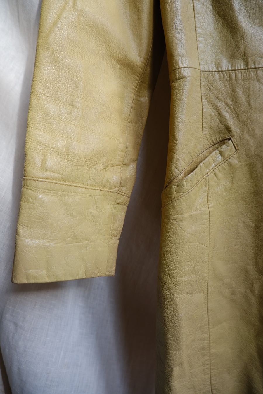 Yellow Leather Trench Coat - XS-S