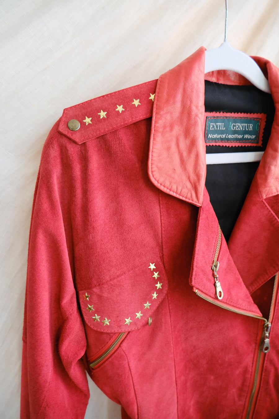 Red Suede Biker Jacket - S/M