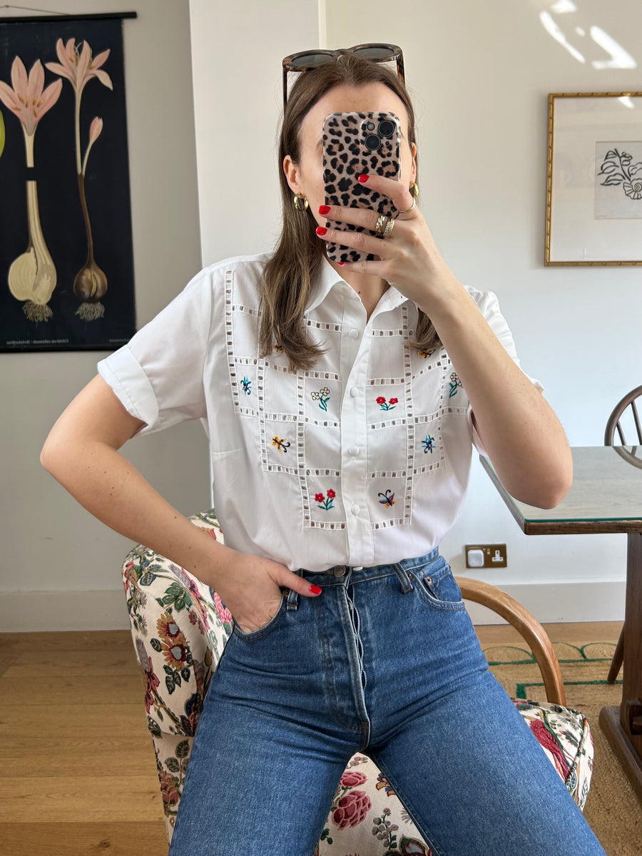 Embroidered White Shirt - M