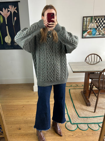 Dark Green Wool Cable Knit Jumper - L
