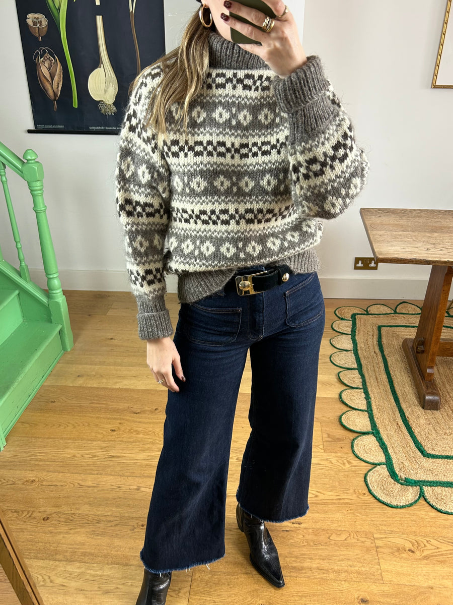 Wool Roll Neck Icelandic Jumper - M
