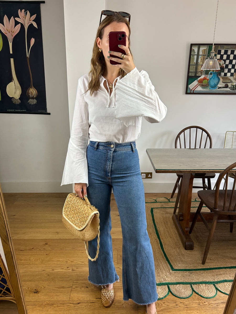 White Flared Sleeve Top - S