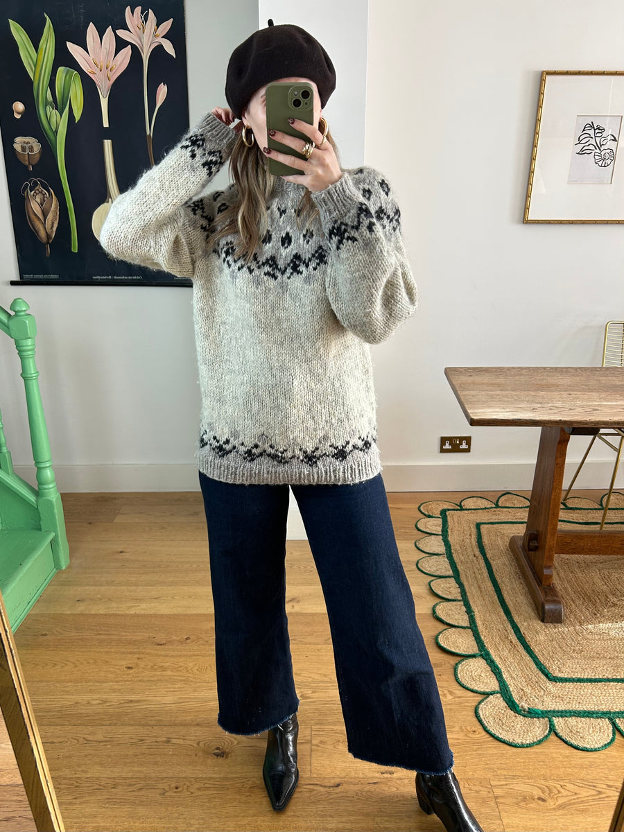 Grey Wool Fair Isle Jumper - M