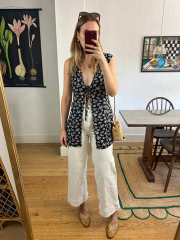 Floral Tie Front Top - M