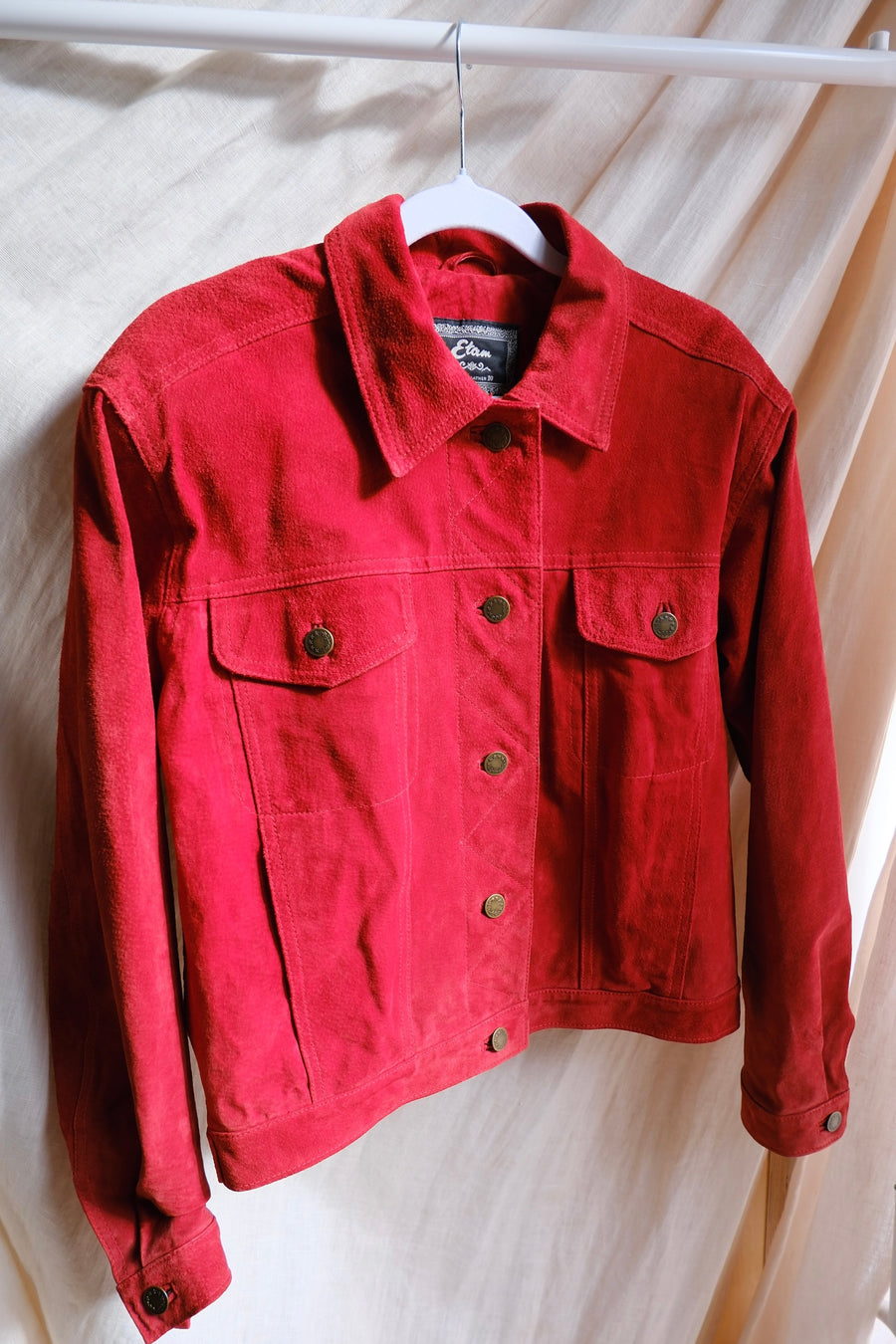 Red Suede Boxy Jacket - S