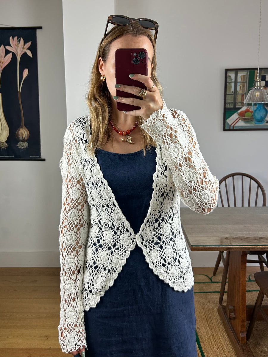 White Crochet Cardigan - S/M