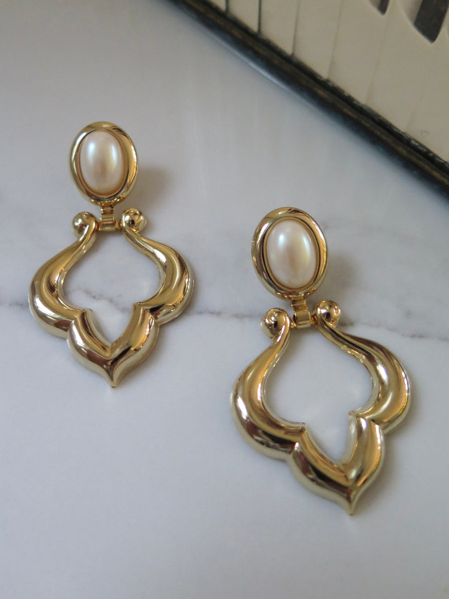 Gold Plated Pearl Statement Earrings
