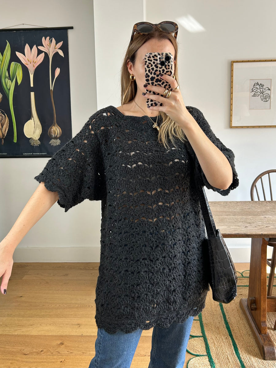 Black Crochet Jumper - M