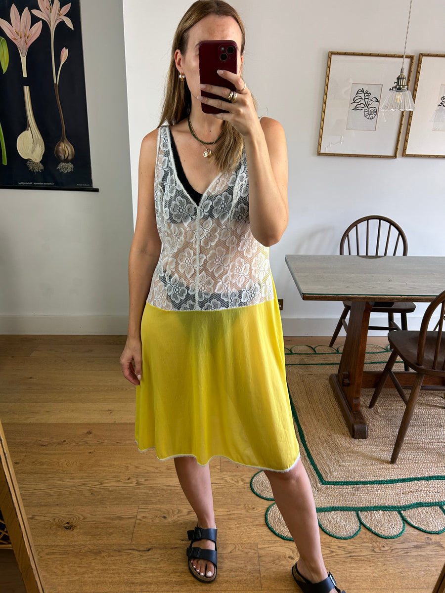 Yellow Lace Slip Dress - UK 10