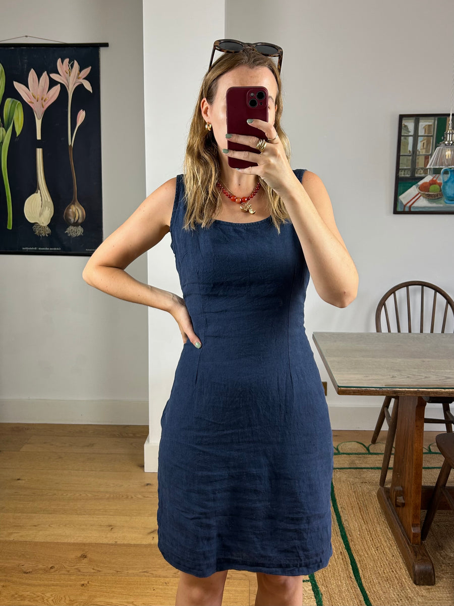 Navy Linen Dress - UK 12