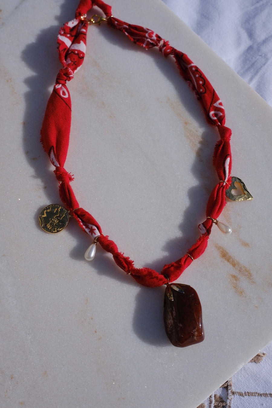 Red Bandana Quartz Charm Necklace