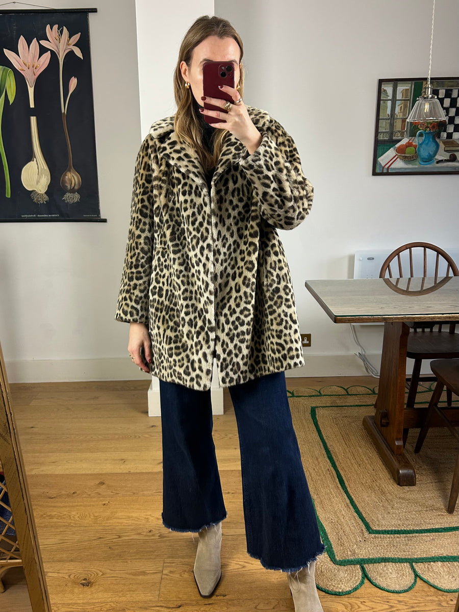 Leopard Faux Fur Coat - M