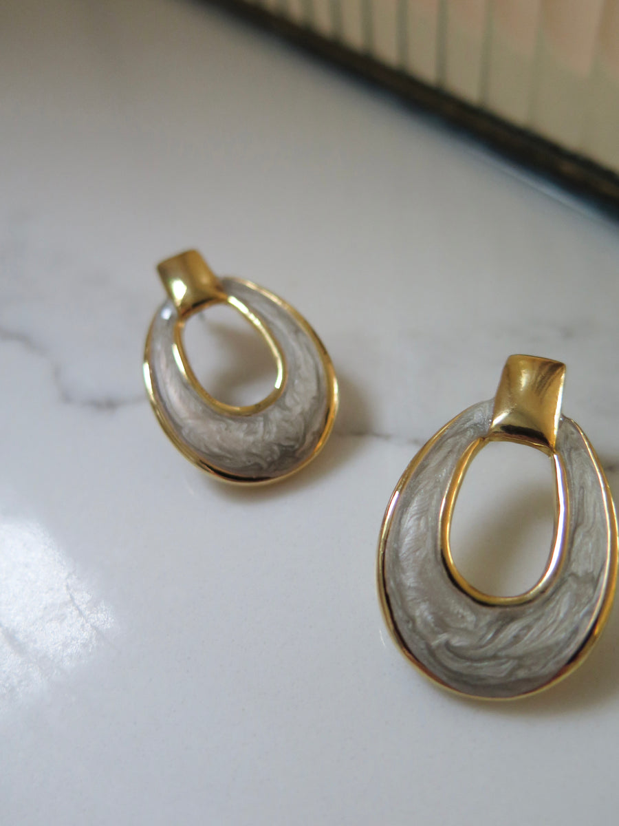 Gold Plated Grey Marble Earrings