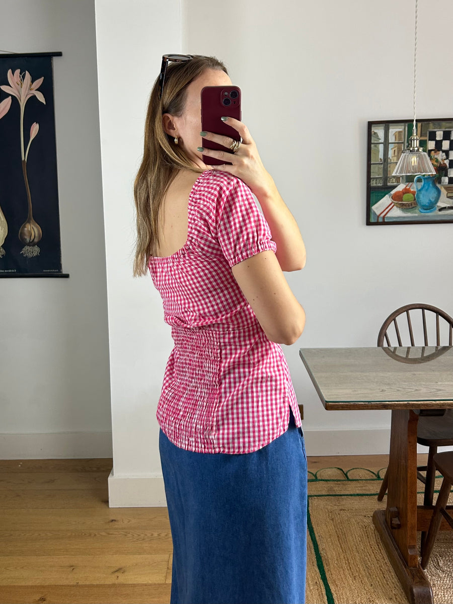 Pink Gingham Top - M