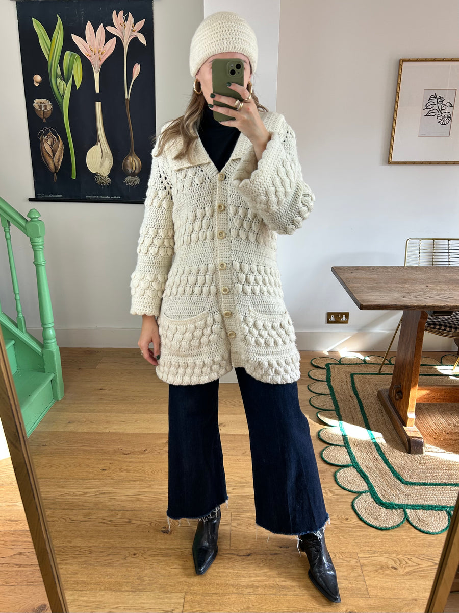 Crochet Cardigan & Matching Beanie - M