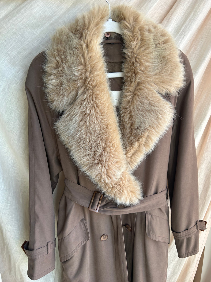 Fur Collar Trench Coat - S