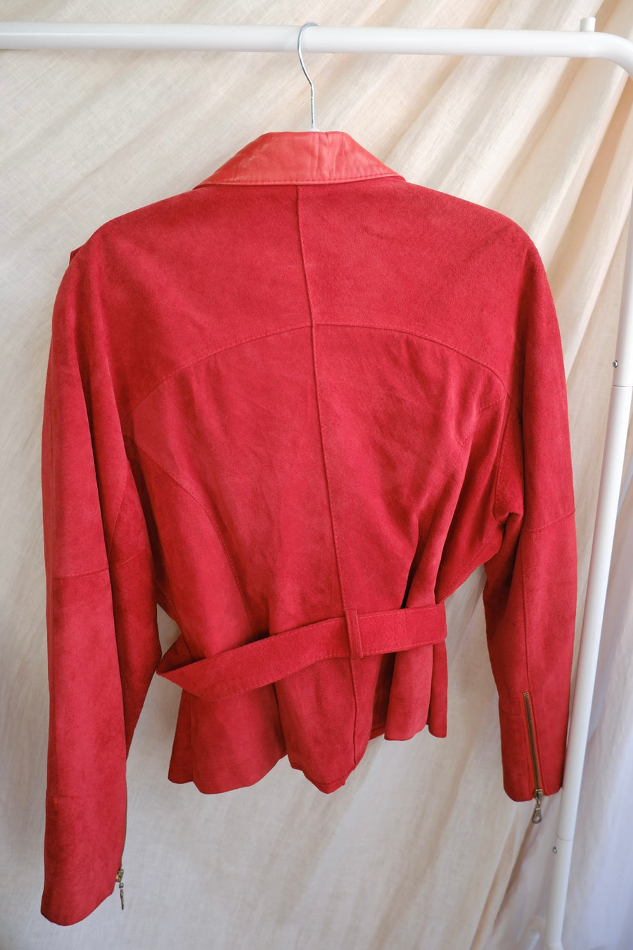 Red Suede Biker Jacket - S/M