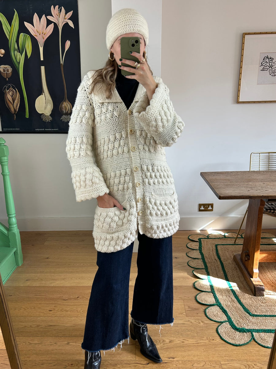 Crochet Cardigan & Matching Beanie - M