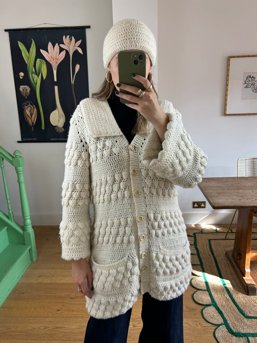 Crochet Cardigan & Matching Beanie - M